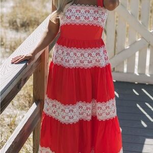 Red Olivia Lace Poplin Dress